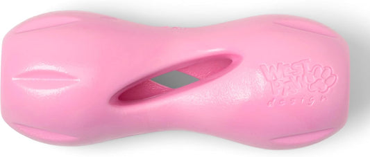 WEST PAW Zogoflex Qwizl Dog Puzzle Treat Toy – Interactive Chewing for Dogs – Dispenses Pet Treats – Brightly-Colored Dog Enrichment Toy for Aggressive Chewers, Fetch, Catch, Small 5.5", Bubblegum