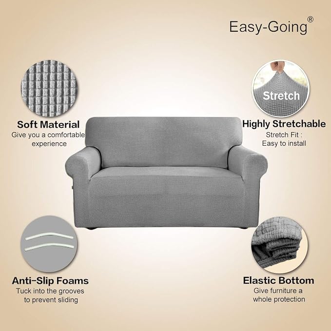 Easy-Going Stretch Couch Covers for Sofa Washable Large Light Gray | 1-Piece Sofa Covers for 3 Cushion Couch Furniture Protector Couch Slipcover Soft with Bottom for Kids Pets - Image 3