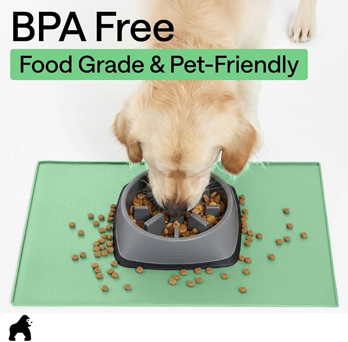 GORILLA GRIP 100% Waterproof Raised Edge BPA Free Silicone Pet Feeding Mat, Dog Cat Food Mats Contain Spills Protects Floors, Placemats for Cats and Dogs Water Bowl, Pets Accessories 26x17 Mint - Image 8