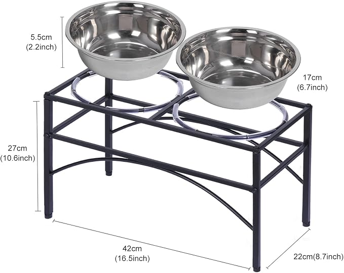 Elevated Dog Bowls Raised Pet Feeder Cat Food Water Diner Stand Set | W/ 2 Removable Stainless Steel Bowls for Medium-Sized Dogs 10.62" in Height Protect Your Pets' Spine - Image 5