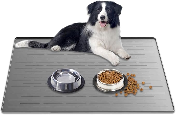 31.8"x23.8" Large Dog Mat for Food and Water, XL Silicone Pet Feeding Mats, Waterproof Dog Bowl Mat with High Edges to Prevent Water and Food Spills, Light Gray by Goldleaf