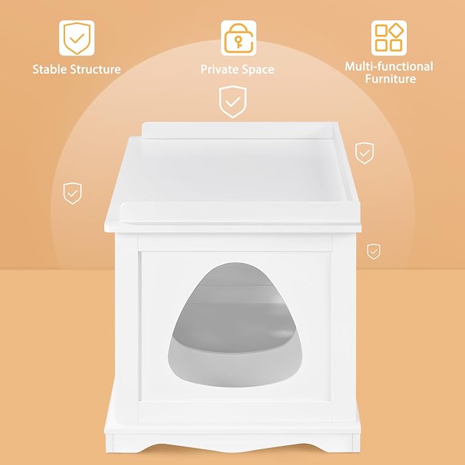 Yaheetech Cat Litter Box Enclosure, Hidden Litter Furniture, Cat Washroom, Pet Crate, Decorative Storage Bench Pet Side Table for Large Cat Kitty, White - Image 3
