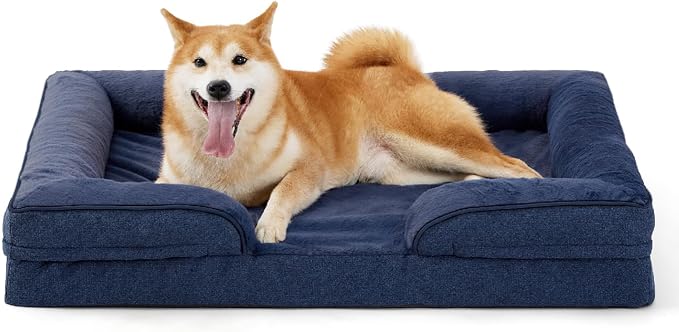 Made4pet Dog Bed Orthopedic Dog Sofa for Large Dogs,Supportive Foam Pet Cushions Bed with Washable Removable Cover, Egg-Crate Foam, Waterproof Lining Bottom, Blue, 38 * 28 * 6.5 Inch by Made4Pets