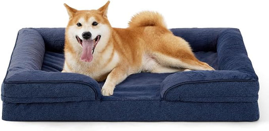 Made4pet Dog Bed Orthopedic Dog Sofa for Large Dogs,Supportive Foam Pet Cushions Bed with Washable Removable Cover, Egg-Crate Foam, Waterproof Lining Bottom, Blue, 38 * 28 * 6.5 Inch by Made4Pets
