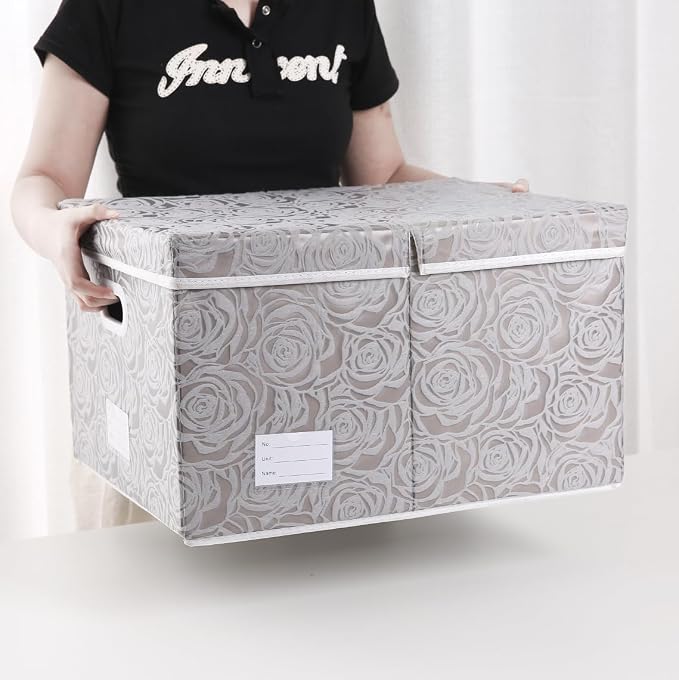 PRANDOM Extra Large Collapsible Storage Boxes with Lids Fabric Decorative Storage Bins Cubes Organizer Baskets with Cover Handles Divider for Bedroom Closet Living Room 19.6x15.7x11.8 Inch 3 Pack - Image 6