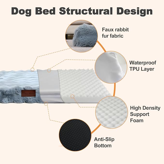 Orthopedic Dog Beds for Small Dogs, Fluffy Faux Rabbit Fur Pet Bed with Removable Washable Cover, Dog Bed Mat with Egg Crate Foam & Waterproof Lining, Anti Slip Bottom, Blue-Grey,23"x18"x3" - Image 4
