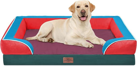 Comfort Expression Orthopedic Dog Bed for Extra Large Dogs with Bolster | Waterproof Dog Couch Bed with Washable Cover & Non-Slip Bottom, Supportive Egg Crate Foam XL Pet Bed, 42x30 Inch by ComfortExpression