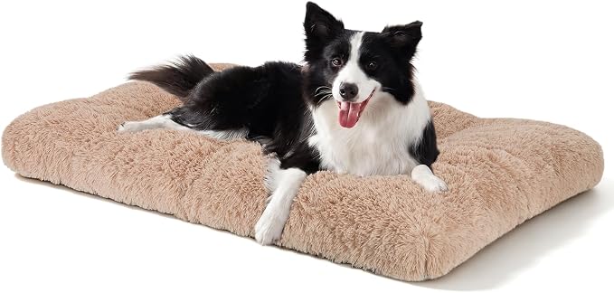 JOEJOY Large Dog Bed Crate Pad, Deluxe Plush Washable Dog Beds Fulffy Soft Kennel Pad Anti-Slip Pet Sleeping Mat for Large Medium Small Dogs, 35" x 23", Beige by JOEJOY