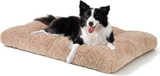 JOEJOY Large Dog Bed Crate Pad, Deluxe Plush Washable Dog Beds Fulffy Soft Kennel Pad Anti-Slip Pet Sleeping Mat for Large Medium Small Dogs, 35" x 23", Beige by JOEJOY