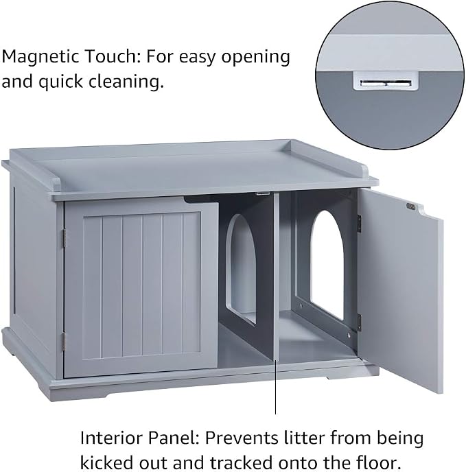 unipaws Cat Litter Box Enclosure Furniture, Hidden Litter Box Cover | Cat Washroom, Cabinet for Large Cat, Dog Proof Cat Litter Boxes, Hideaway Litter Box, Cat House - Image 4