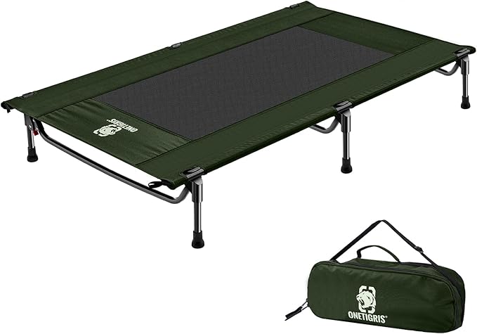 ONETIGRIS Elevated Dog Bed, Outdoor Dog Cod Large Raised Dogs Bed with Chew Proof Mesh, No-Slip Portable Dogs Cot Bed for Indoor & Outdoor Portable (Green, Medium)