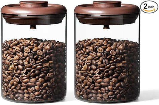 Ankou Glass Coffee Canister 900ml x 2 Jar, Airtight Food Storage Container with Pop Lid, Kitchen High Borosilicate Glass Contianers For Tea Coffee Bean Sugar by ANKOU