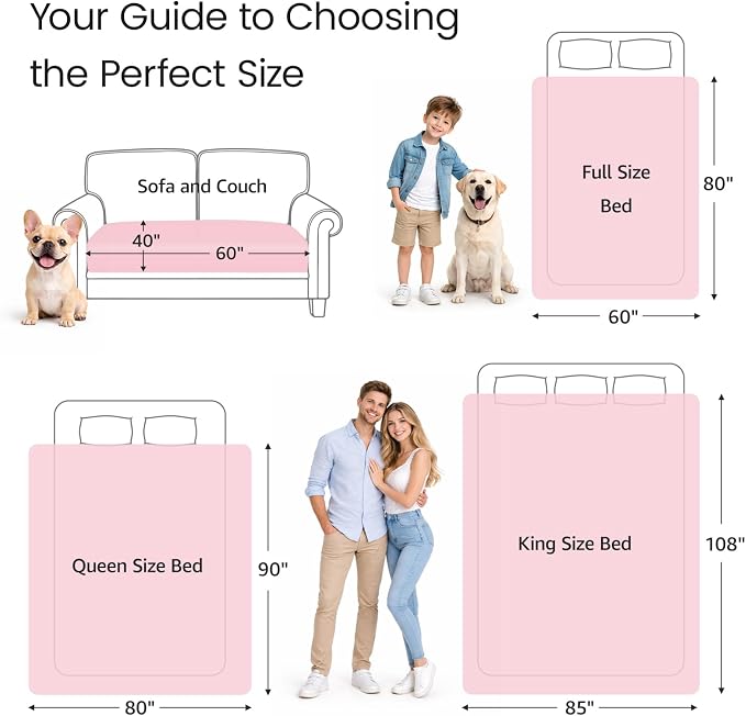 LOOBANI Waterproof Blanket for Bed Full/Queen, Reversible Leakproof 80"x90" | Soft Flannel & Coral Fleece Bed Blanket, Water Resistant for Couch Sofa Cover, Movie Nights, Camping, Pet-Friendly, Pink - Image 7
