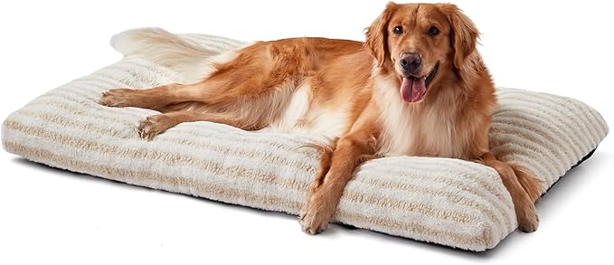 FURTIME Washable XL Dog Bed for Extra Large Dogs, Deluxe Dog Crate Beds | Comfy Fluffy Kennel Pad Anti-Slip Pet Sleeping Mat, Machine Washable Dogs Pillow, 40"x27"x3.5", White by FURTIME