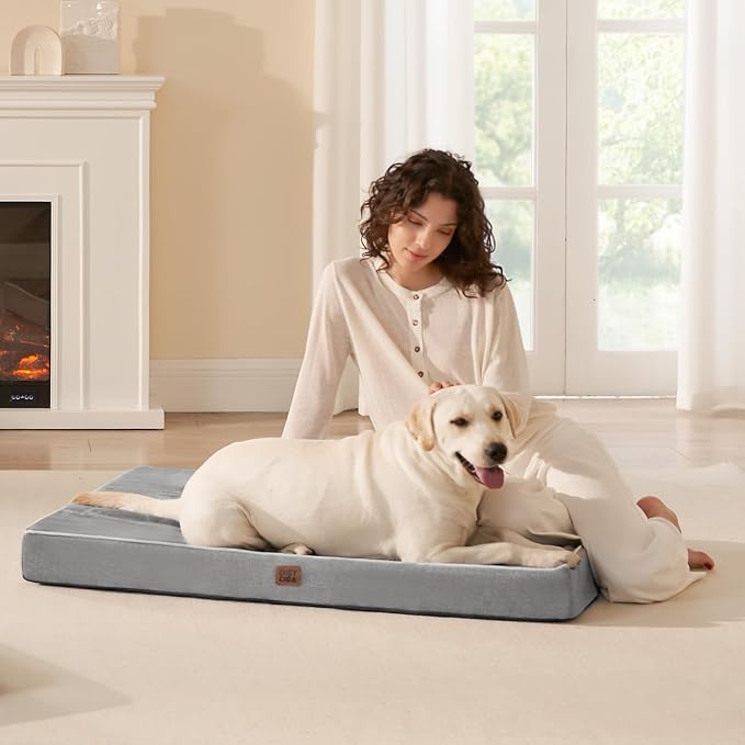 EHEYCIGA XL Memory Foam Dog Crate Bed with Washable Cover, 41x27Inch, Grey | High Density Egg Crate Foam, Waterproof Liner, Removable Easy Clean Cover, Non-Slip Bottom, Fits Crate, Floor and Sofa - Image 8