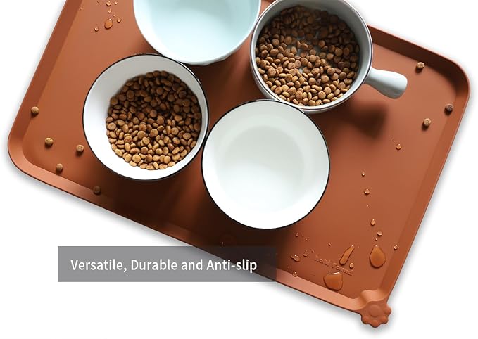 Hoki Found L Silicone Non Slip Pet Dog Cat Bowl Mats - Placemat - Feeding Mat - Waterproof - For Carpet - Caramel - Image 4
