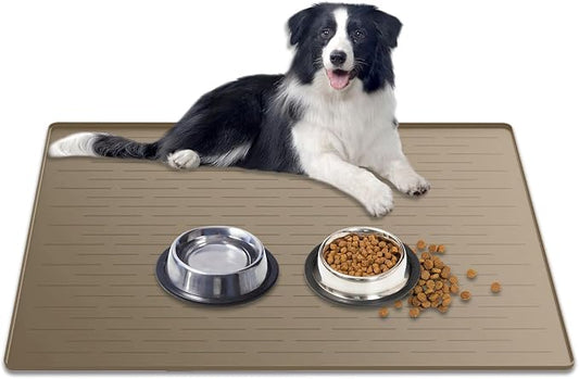 Large Dog Mat for Food and Water, 31.8"x23.8" Silicone Pet Feeding Mats, Waterproof Dog Bowl Mat with High Edges to Prevent Water and Food Spills, Brown by Goldleaf