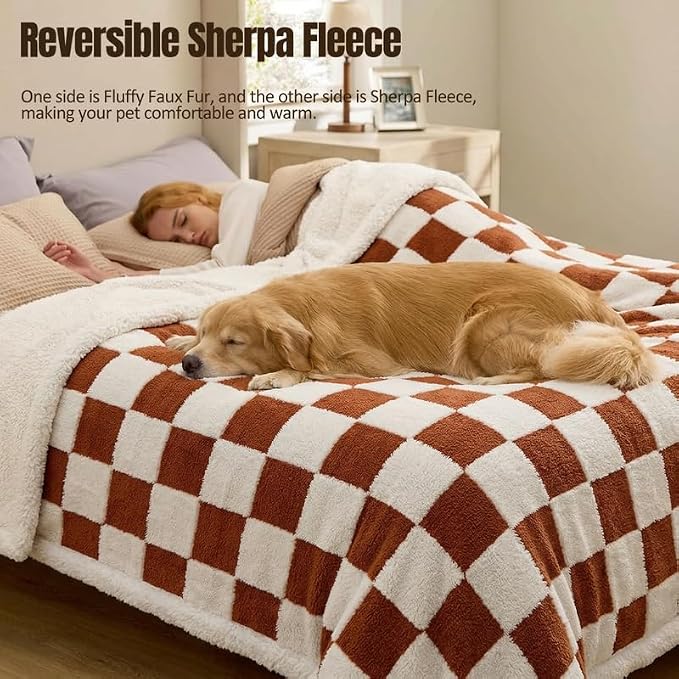 Waterproof Pet Blanket,Dog Bed Covers Couch Sofa Stylish Jacquard Pets Throw Blankets for Puppy Cats Washable Reversible Furniture Protection Covers (Coffee Check,L) - Image 7