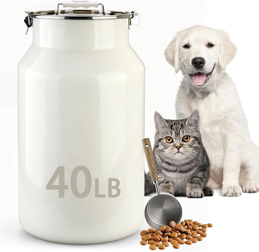 Dog-Cat Food Storage Container 40 lb/38 Qt, Large Stainless Steel Pet Food Bin with Airtight Lid & Scoop Included, Durable 304 Metal Storage for Dogs & Cats by Aloxina