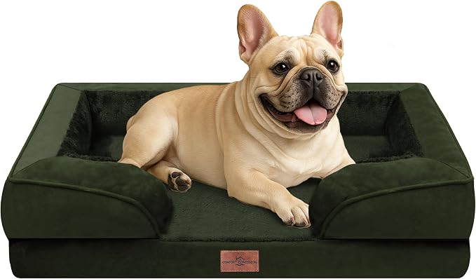Comfort Expression Orthopedic Dog Bed for Medium Size Dog with Bolster | Waterproof Dog Couch Bed with Washable Cover & Non-Slip Bottom, Supportive Egg Crate Foam Medium Pet Bed, 30x20 Inch by ComfortExpression