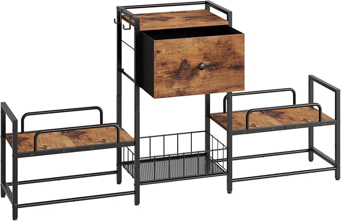 HOOBRO Raised Dog Bowl Stand with Storage, Lifted Feeding Station, Elevated Bowl Holder, 4 Adjustable Heights, for Large Medium Small Dogs, with 1 Drawer and 2 Hooks, Rustic Brown BF23PO03G1 by HOOBRO
