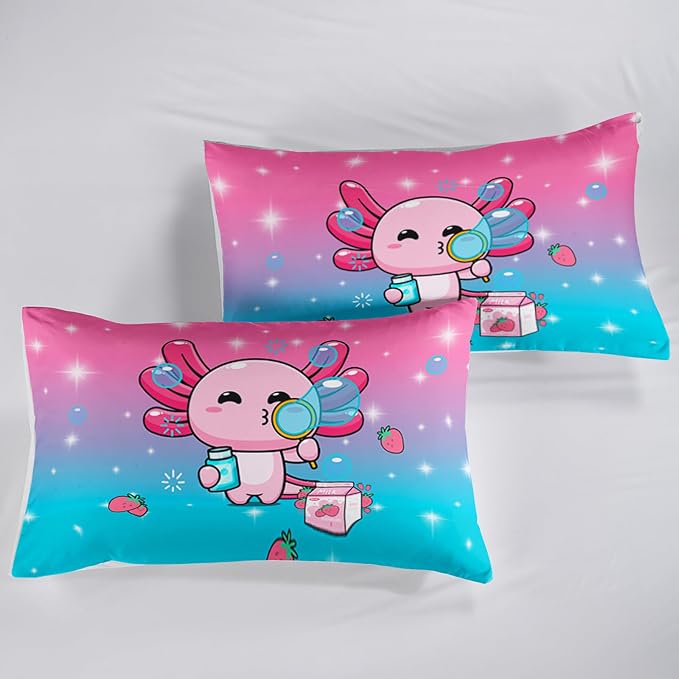 QOOMO Kawaii Axolotl Comforter,Pink Salamander Comforter Set for Kids Teens Girls,3Pcs Bedding Set Printed Comforter with 2 Pillowcases,Down Alternative,Soft and Lightweight(Pink，King Size) - Image 6