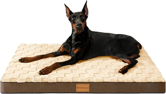 Patas Lague Orthopedic Large Dog Bed Washable Pet Crate Mat 56''X40'' Camel | Egg-Crate Foam Dog Couch For Large Sized Dogs, Waterproof Removable Cover, Soft Pet Bed With Nonskid Bottom by PatasLague