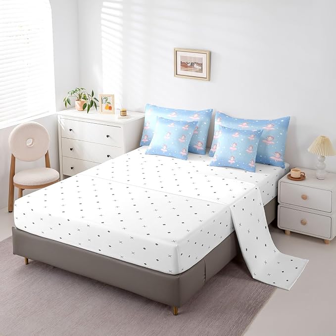 Feelyou Ballet Girls 7 Piece Bedding Set Twin Size - Cute Comforter Set With Sheets for Kids, Teens, Toddler - Dancing Girl Bed in a Bag With Star Pattern - Image 4
