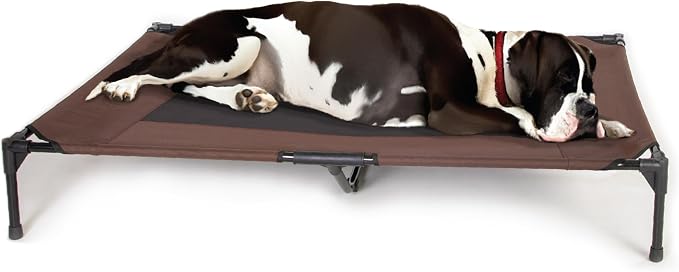 K&H Outdoor Elevated Dog Bed - Cooling Raised Dog Bed for Extra-Large & Giant Pets, Breathable Mesh Center Hammock Design, Indoor/Outdoor Washable Cover, Portable Metal Frame, Chocolate, Jumbo 56x38 by KHPetProducts