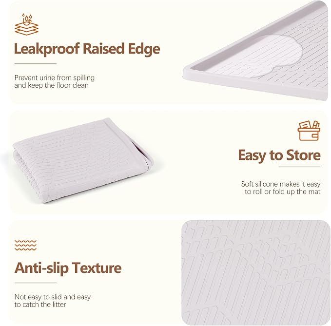 Silicone Cat Litter Box Mat 34'' x 22'' Cat Mat with Toy, White | Extra Large Litter Mat with lip, Non-Slip Waterproof Cat Litter Mat Litter Trapping Mat for Floor, Easy to Clean - Image 6
