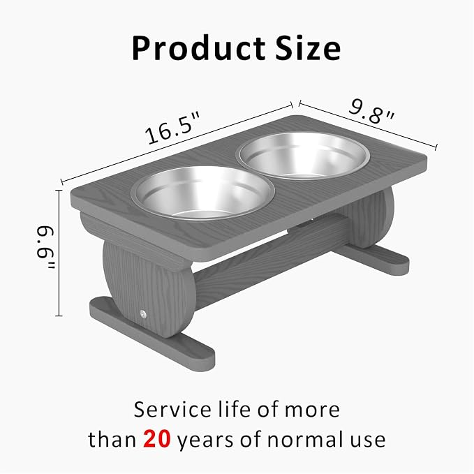 Raised Dog Bowl Stand for Small Sized Breed, Feeding Station with 21 oz 2 Stainless Steel Bowls & Licking Plate,Dog Food Bowl Gray - Image 2