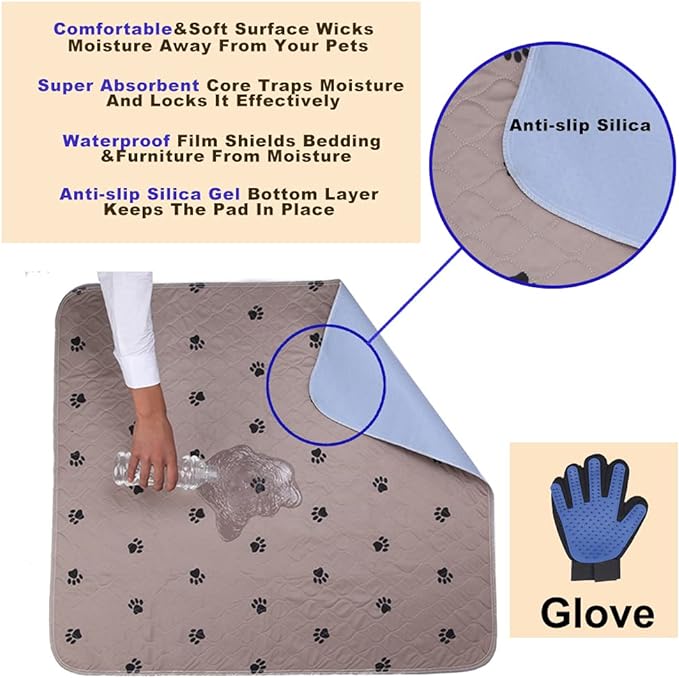 Washable Dog Pee Pads with Puppy Grooming Gloves,Puppy Pads,Reusable Pet Training Pads,Large Dog Pee Pad,Waterproof Pet Pads for Dog Bed Mat,Super Absorbing Whelping Pads - Image 2