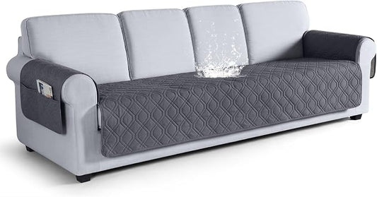 VANSOFY Waterproof Oversized Couch Cover for Pets, Dark Gray, 72.4" | Non-Slip, Washable, Utility Pockets, Pet Friendly, Furniture Protector Slipcover for 4 Cushion Couch by VANSOFYFURNITURECOVERS