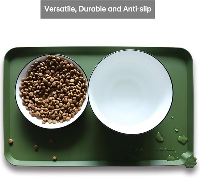 Hoki Found Silicone Pet Food Mat - High-Lips Dog Cat Bowl Placemat - Waterproof, Dark Olive - Image 4