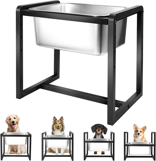 Adjustable Height Elevated Large Dog Water Bowls with Stainless Steel Bowls and Metal Stand，4-Level (8/10/12/14 Inches) Pet Bowl for Dogs for Large Medium Dogs - Durable, Easy to Clean (2gallon) by Unknown