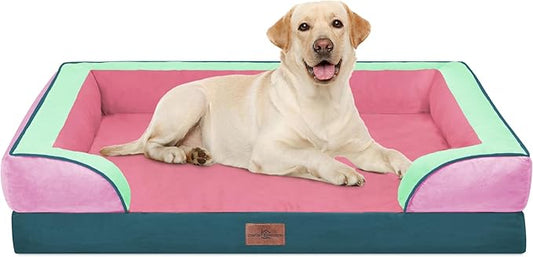 Comfort Expression Orthopedic Dog Bed for Extra Large Dogs with Bolster | Waterproof Dog Couch Bed with Washable Cover & Non-Slip Bottom, Supportive Egg Crate Foam XL Pet Bed, 42x30 Inch by ComfortExpression