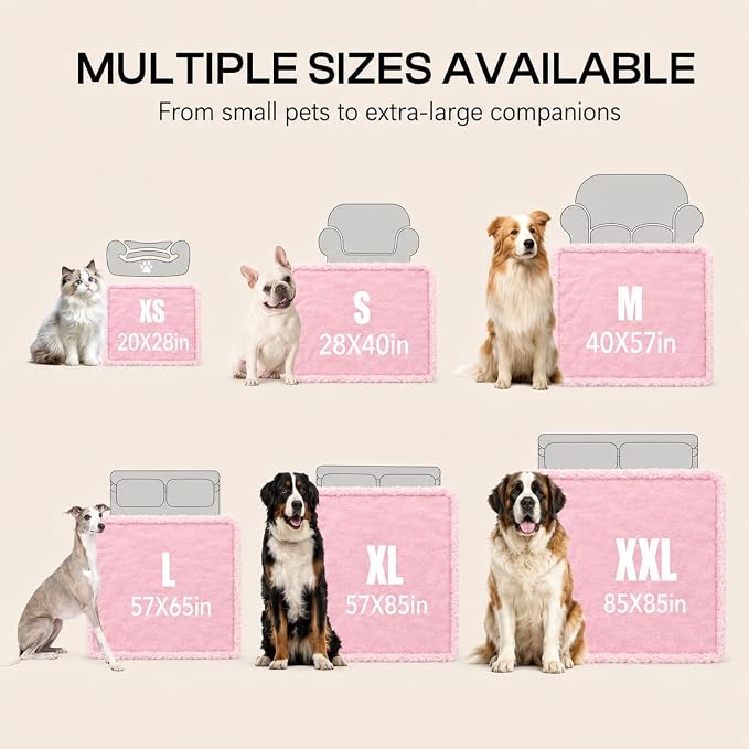 Pink Calming Pets Blanket 85x57in Fleece Dogs Blankets Fluffy Cats Sherpa Waterproof Bed Couch Covers Puppy Leakproof Sofa Mats Washable Warm-XL - Image 4