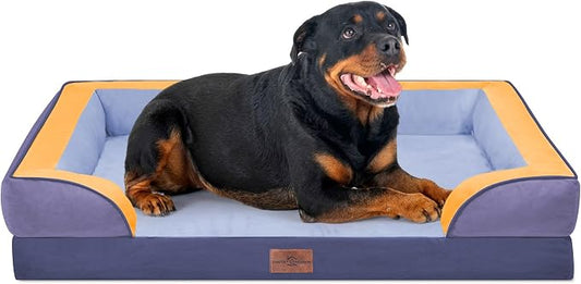 Comfort Expression Orthopedic Dog Bed for Extra Large Dogs with Bolster | Waterproof Dog Couch Bed with Washable Cover & Non-Slip Bottom, Supportive Egg Crate Foam XL Pet Bed, 45x35 Inch by ComfortExpression