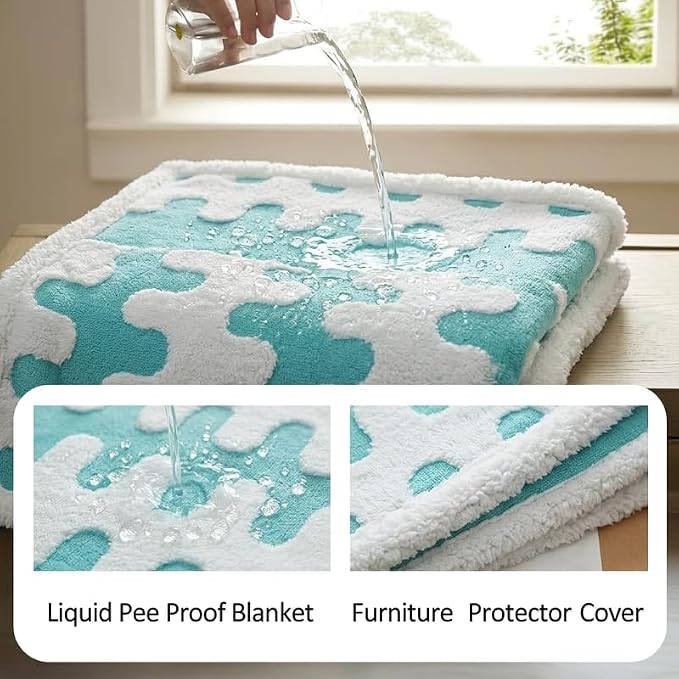 Waterproof Pet Blanket,Dog Bed Covers Couch Sofa Stylish Jacquard Pets Throw Blankets for Puppy Cats Washable Reversible Furniture Protection Covers (Blue Wave,S) - Image 6