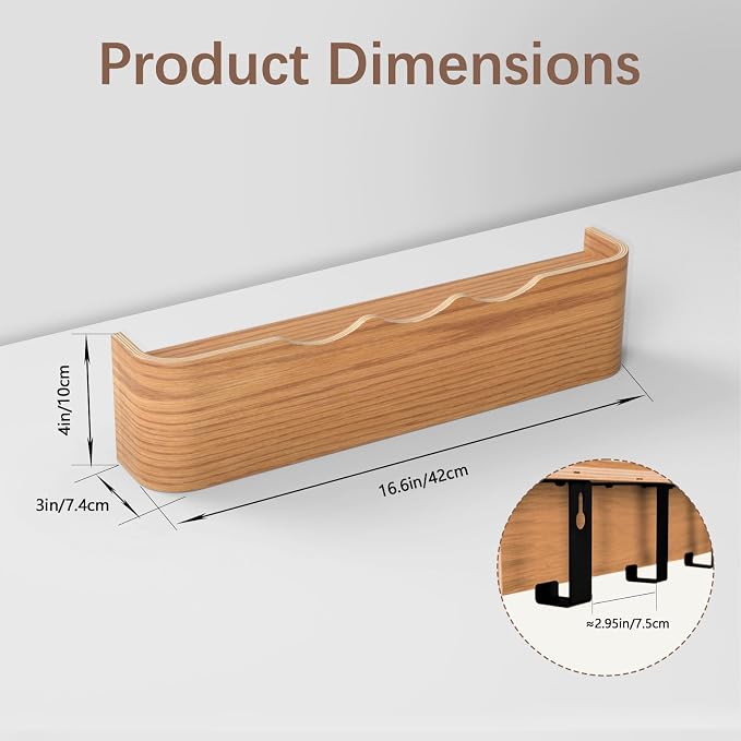 Coat Rack Wall Mount with Hidden Hooks, Wall Hooks with Shelf, Wall Key Holder Mount Wooden Shelf Entryway Hooks for Bedroom Bathroom for Hanging Coats Hats Bags Towels (Oak Wave-Shape, 4 Hooks) - Image 2