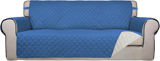 PureFit Reversible Quilted Sofa Cover, Water Resistant Slipcover Furniture Protector, Washable Couch Cover with Non Slip Foam and Elastic Straps for Kids, Dogs, Pets (X Large, Blue/Ivory) | Blue/Ivory, Water Resistant Couch Protector, Washable Pet Couc... by PureFit