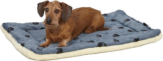 MidWest Homes for Pets QuietTime Reversible Paw Print Pet Bed, Soft Faux Fur & Fleece 30-Inch Crate Mat for Medium Dogs, Machine Washable, Blue and Cream by MidWestHomesForPets