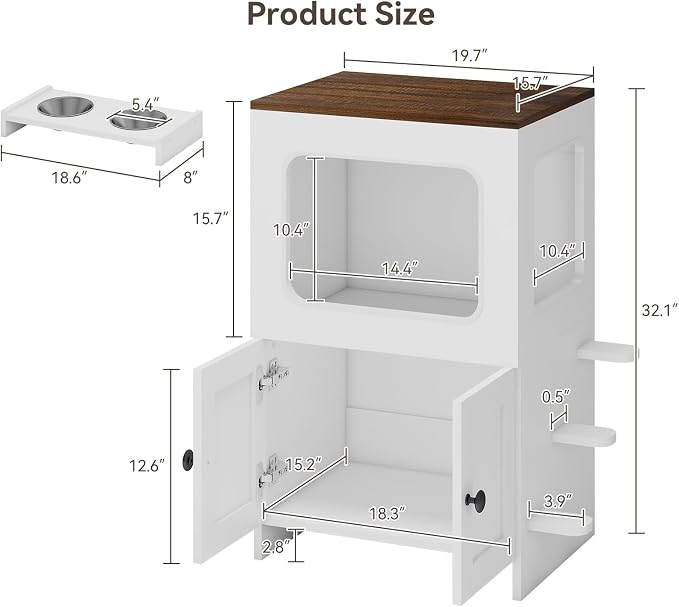 Cat Feeding Station, 2-Tier Wood Cat House with Storage, Raised Bowls for Indoor Cats, Pull-Out Feeding Station & Cat Condo, Includes 2 Stainless Bowls - Image 2