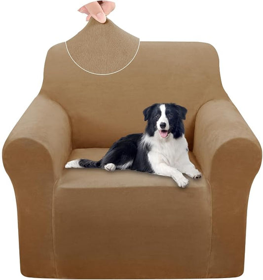 U-NICE HOME Velvet Chair Sofa Covers Stretch Couch Cover Furniture Protector Sofa Slipcover for Dogs (Chair, Camel) by U-NICEHOME