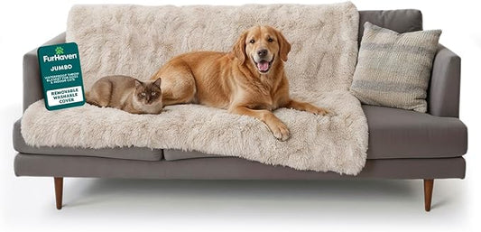 Furhaven Waterproof Throw Blanket for Dogs & Indoor Cats, Reversible Protective Pet Blanket, Extra Large, Long Faux Fur & Velvet, Driftwood by FurHaven