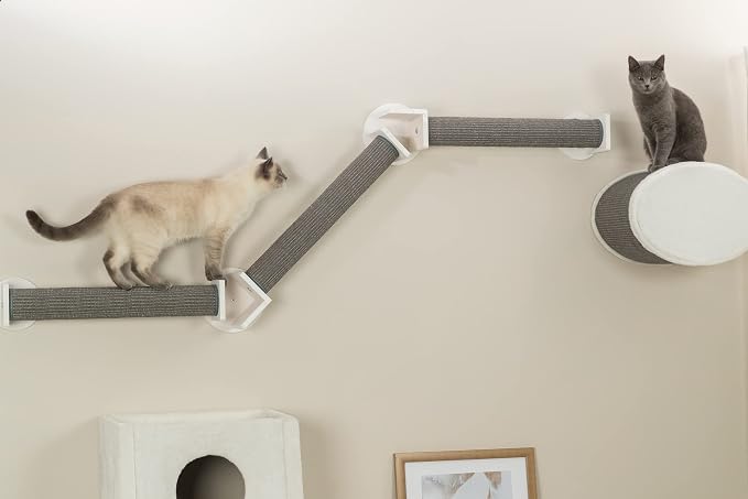 Trixie Cat Wall Furniture Set 2 - Cat Wall Scratcher, Climbing Shelves - 3 Sisal Rope Scratching Posts - Elevated Shelf - Gray/White - Image 3