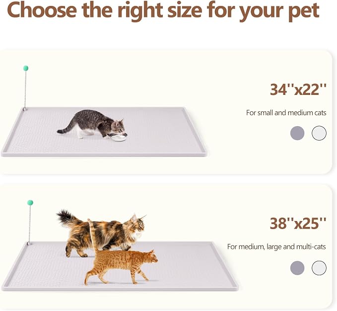 Silicone Cat Litter Box Mat 34'' x 22'' Cat Mat with Toy, White | Extra Large Litter Mat with lip, Non-Slip Waterproof Cat Litter Mat Litter Trapping Mat for Floor, Easy to Clean - Image 7
