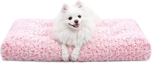 KSIIA Washable Dog Bed Deluxe Plush Dog Crate Beds Comfy Kennel Pad Anti-Slip Pet Sleeping Mat for Large, Jumbo, Medium, Small Dogs Breeds, 23" x 18", Pink by KSIIAPetProducts