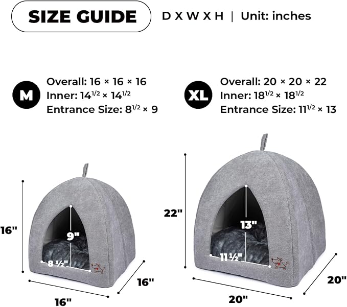 Best Pet Supplies Cat Bed for Indoor Cat, Domed Tent House with Removable Pillow, Covered Cat Cave for Small Dog, Puppies and All Breeds of Cats - Gray, 20 x 20 x H:22" - Image 5