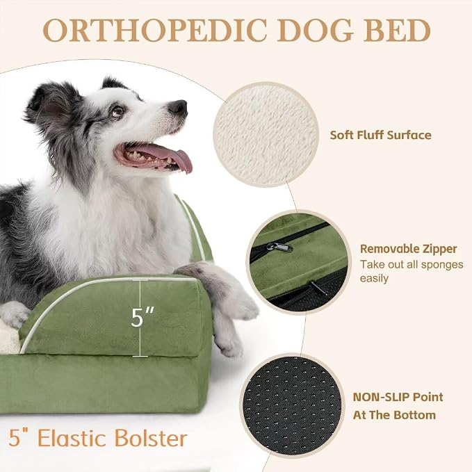 Comfort Expression Orthopedic Dog Bed for Extra Large Dogs with Bolster | Waterproof Dog Couch Bed with Washable Cover & Non-Slip Bottom, Supportive Egg Crate Foam XL Pet Bed, 45x35 Inch - Image 6